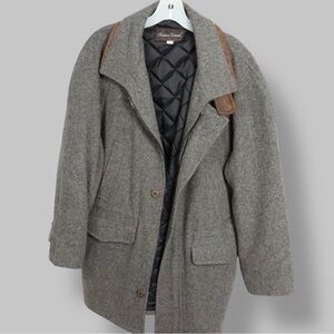 Christian Dumas Gray Pea Coat with Brown Accents